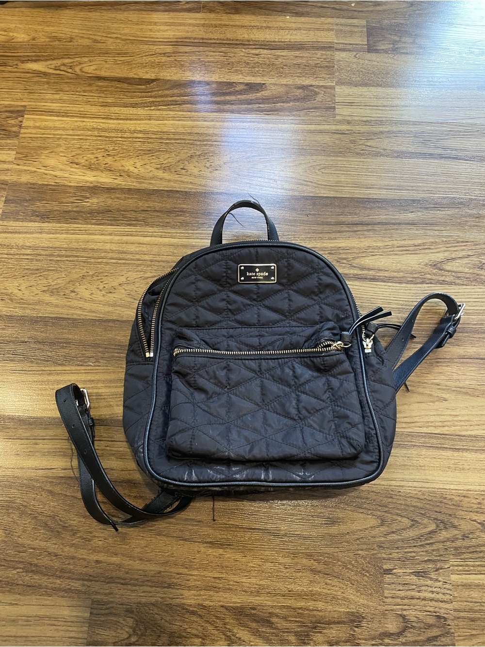 kate spade Black Quilted Nylon Mini Backpack with Gold Hardware